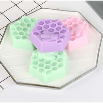 DD-life 2Pcs 3D Bee Silicone Soap Molds, Hexagonal Honeycomb Silicone Molds for Homemade Soaps Chocolate Jelly Cake Making