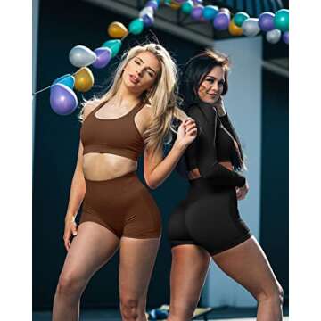 VVX 3 Piece Workout Shorts Womens Seamless High Waist Butt Lifting Scrunch Yoga Gym Shorts - Black/Brown/Wine M