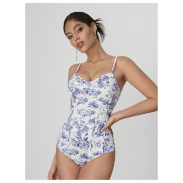 Stylish WDIRARA Plant Print Spaghetti Strap Bodysuit