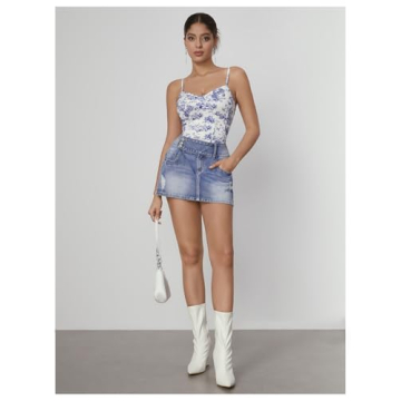 Stylish WDIRARA Plant Print Spaghetti Strap Bodysuit