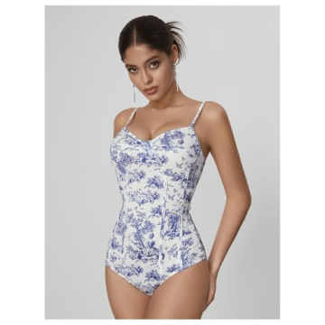 Stylish WDIRARA Plant Print Spaghetti Strap Bodysuit