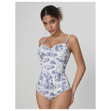 Stylish WDIRARA Plant Print Spaghetti Strap Bodysuit