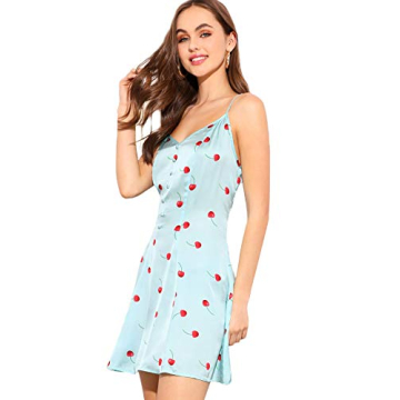 Floerns Women's Floral Cherry Print Summer Cami Dress Blue