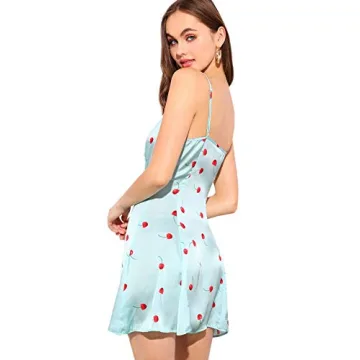Floerns Women's Floral Cherry Print Summer Cami Dress Blue