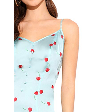 Floerns Women's Floral Cherry Print Summer Cami Dress Blue