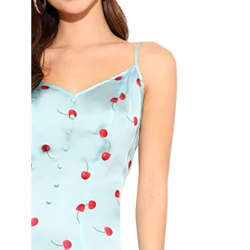 Floerns Women's Floral Cherry Print Summer Cami Dress Blue