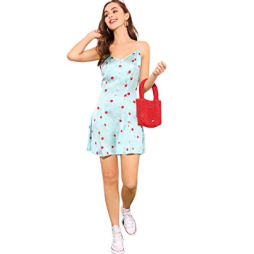 Floerns Women's Floral Cherry Print Summer Cami Dress Blue