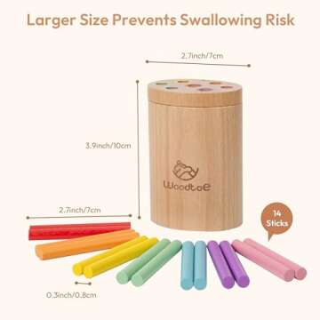 Woodtoe Wooden Montessori Sticks Toys for 1-3 Year Old, 7 Colors Sorting Learning Toys for Toddlers 1 2 3, Developmental Sensory Toys for Babies, Fine Motor Skills Travel Gifts for Baby Boys Girls