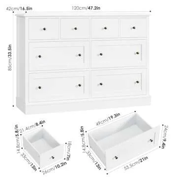 FINETONES 8 Drawer White Dresser for Home and Nursery Storage