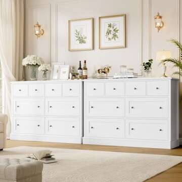 FINETONES White Dresser 8 Drawer Dresser, 47.2" White Chest of Drawers Nursery Dresser with Large Storage, Wood Dresser with Deep Drawers, Long Dressers & Chests of Drawers for Home Office