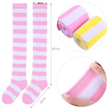 Aneco 6 Pairs Striped Over Knee High Socks Stripe High Thigh Stockings Women Long Socks for Daily We...