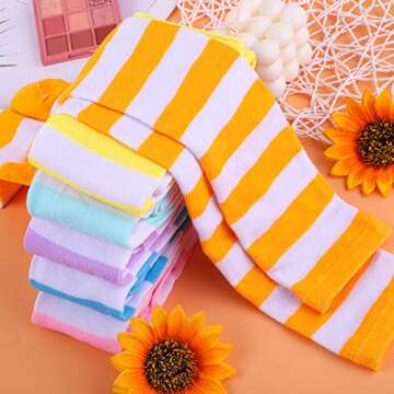 Aneco 6 Pairs Striped Over Knee High Socks Stripe High Thigh Stockings Women Long Socks for Daily Wear, Cosplay