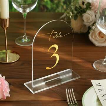 UNIQOOO 10 Pack Acrylic 5x7 Clear Arch Table Sign for Wedding with Holders, 1/8 in Thick, DIY Blank Arch Sign Sheet Perfect for Decoration, Party,Anniversary, Event, Stand Included