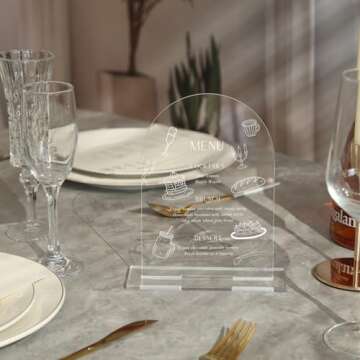 UNIQOOO 10 Pack Acrylic 5x7 Clear Arch Table Sign for Wedding with Holders, 1/8 in Thick, DIY Blank Arch Sign Sheet Perfect for Decoration, Party,Anniversary, Event, Stand Included