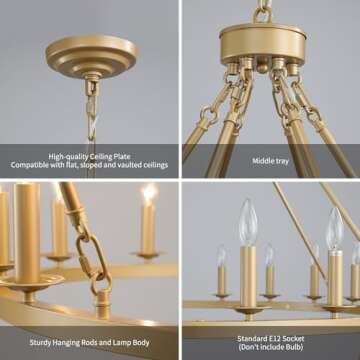 QJMPP Gold Wagon Wheel Chandelier 2 Tier 53-Inch 36-Light,Extra Large Circle Rustic Farmhouse Light Fixture,Round Metal Chandeliers for Foyer Entryway Dining Room Living Room High Ceilings