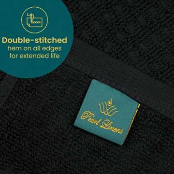 Pearl Linens 100% Cotton Premium Bath Towel Set of 6 for Bathroom, Waffle Towels for Home, Hotel, Spa, Absorbent, Soft, 2 Large Bath Towels, 2 Bath Hand Towels & 2 Wash Cloths for Your Body, Black