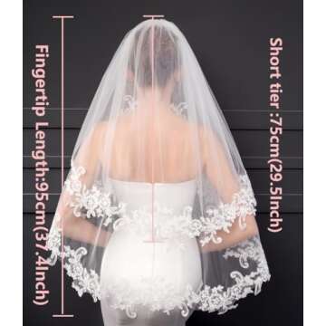 EllieHouse Women's Short 2 Tier Lace Ivory Wedding Bridal Veil With Comb L24IV