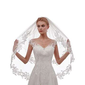 EllieHouse Women's Short 2 Tier Lace Ivory Wedding Bridal Veil With Comb L24IV