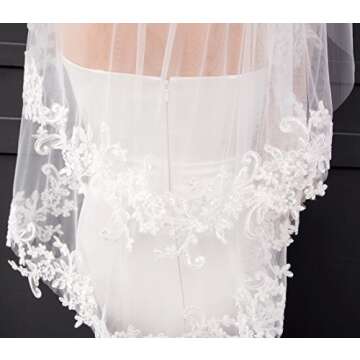 EllieHouse Women's Short 2 Tier Lace Ivory Wedding Bridal Veil With Comb L24IV