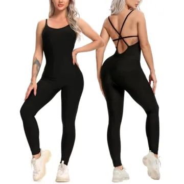 KIWI RATA Womens Sexy Bodycon Backless Jumpsuit Workout One-Piece Casual Sculpted Bodysuit Sport Rom...