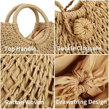 Handwoven Rattan Tote Bag for Women - Chic Straw Bag
