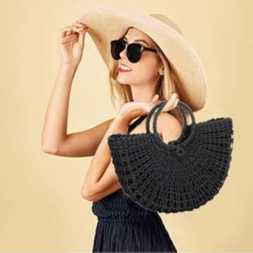 Handwoven Rattan Tote Bag for Women - Chic Straw Bag