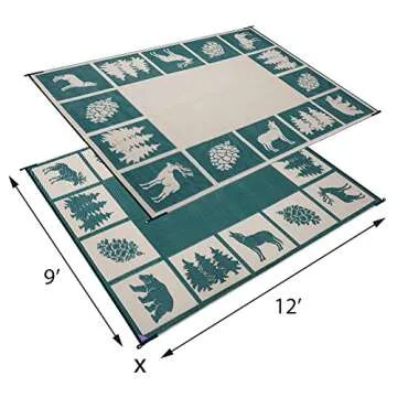 Stylish Camping 226094 6-feet by 9-feet Reversible Mat, Plastic Straw Rug, Large Floor Mat for Outdoors, RV, Patio, Backyard, Picnic, Beach, Camping - Hunter Mat (Green/Beige)