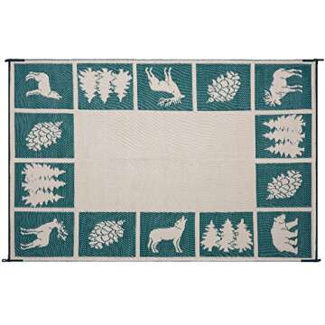 Stylish Camping 226094 6-feet by 9-feet Reversible Mat, Plastic Straw Rug, Large Floor Mat for Outdoors, RV, Patio, Backyard, Picnic, Beach, Camping - Hunter Mat (Green/Beige)