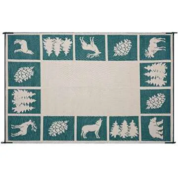 Stylish Camping 226094 6-feet by 9-feet Reversible Mat, Plastic Straw Rug, Large Floor Mat for Outdoors, RV, Patio, Backyard, Picnic, Beach, Camping - Hunter Mat (Green/Beige)