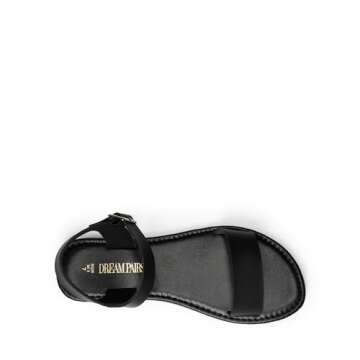 DREAM PAIRS Women's Ankle Strap Flat Sandals Open Toes One Band Buckle Summer Dressy Sandals,Size 5,All/Black,HOBOO