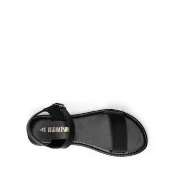 DREAM PAIRS Women's Ankle Strap Flat Sandals Open Toes One Band Buckle Summer Dressy Sandals,Size 5,All/Black,HOBOO