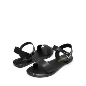 DREAM PAIRS Women's Ankle Strap Flat Sandals Open Toes One Band Buckle Summer Dressy Sandals,Size 5,All/Black,HOBOO