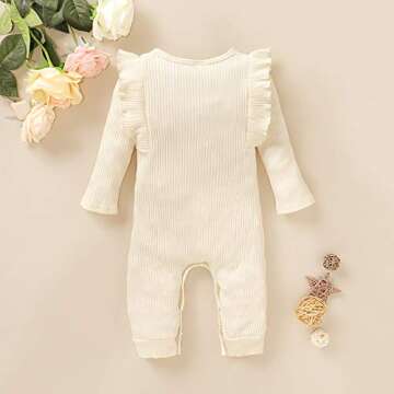 Renotemy Infant Baby Girls White Romper Fall Winter Jumpsuit Girl Long Sleeve Rompers Baby Girl Clothes 0-3 Months