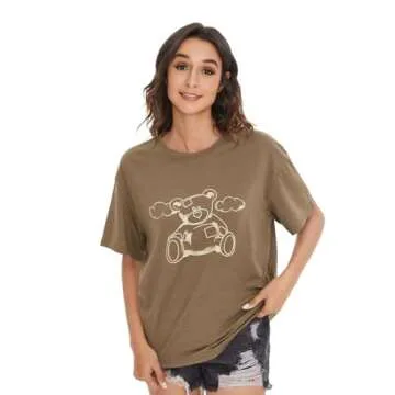 SOLY HUX Women's Graphic Tees Cute Print Short Sleeve Tee Preppy Clothes Casual Vintage Summer Oversized T Shirt Top Mocha Brown M