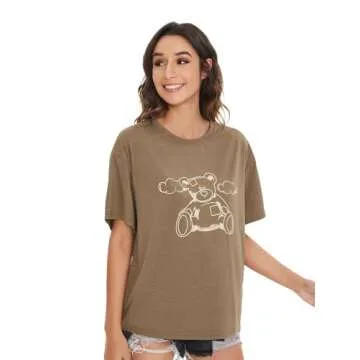 SOLY HUX Women's Graphic Tees Cute Print Short Sleeve Tee Preppy Clothes Casual Vintage Summer Oversized T Shirt Top Mocha Brown M