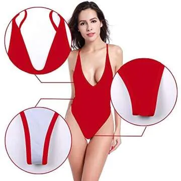 SHEKINI Women's Backless Thong Bathing Suit Red