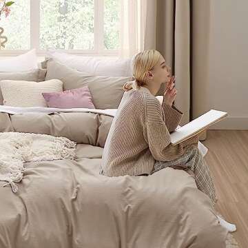 Bedsure Deep Beige Duvet Cover Queen Size - 3 Pieces Prewashed Extra Soft Bedding Set, Includes 1 Duvet Cover 90x90 Inches with Zipper Closure & 2 Pillow Shams, Comforter Not Included
