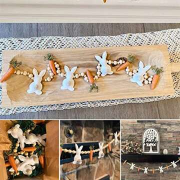Easter Bunny Carrot Garland, 40 Inches Easter Bunny Carrot Decorations Stuffed Rabbit Plaited Carrot Wooden Beads Banner for Door Window Outdoor, Farmhouse Decor Hanging (40 inches)