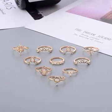 CSIYANJRY99 Cute Rings for Women Teens Gifts Trendy Stuff Stackable Knuckle Rings Set Fashion Things Christmas Gifts Stocking Stuffers Boho Vintage Crystal Aesthetic Jewelry