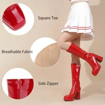 LanreyTaley Knee High Platform Chunky Block Heel Boots