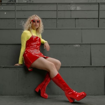 LanreyTaley Knee High Platform Chunky Block Heel Boots