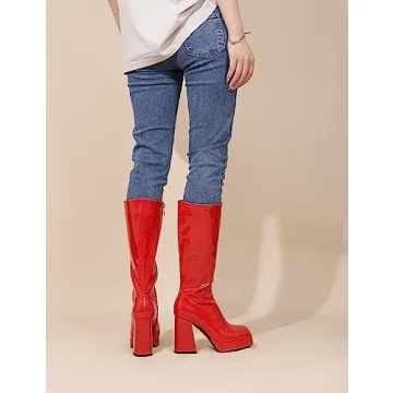 LanreyTaley Knee High Platform Chunky Block Heel Boots