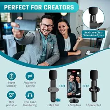 Wireless Lavalier Microphone for iPhone iPad, Leereel Plug-Play Wireless Lapel Mic for Recording TikTok YouTube Live Stream - 3 Level Noise Reduction, Auto Sync, No APP & Bluetooth Needed