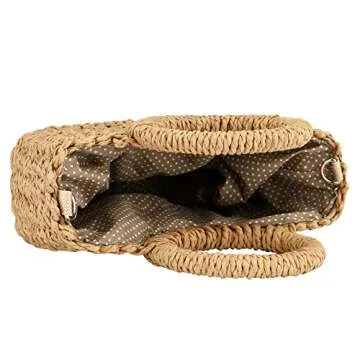 Rattan Handmade Straw Tote Handbag Beach Shoulder Bag Summer Beach Rattan Bag Straw Bag (Brown)