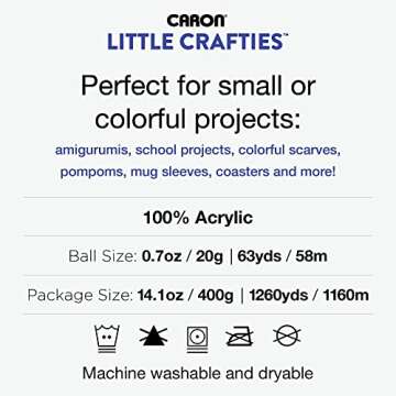 Caron Little Crafties Acrylic Mini Yarn Multipack 20 Count (Pack of 1) – Knitting, Crocheting & Art Projects – Machine Washable & Dryable – Durable Light Weight Yarn Kit