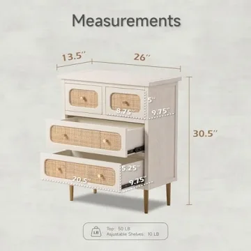 Stylish LONYKE Wicker Rattan 4-Drawer Dresser