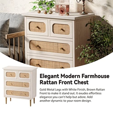 Stylish LONYKE Wicker Rattan 4-Drawer Dresser