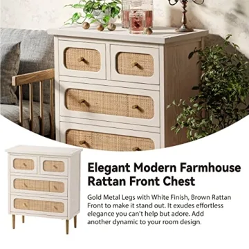 Stylish LONYKE Wicker Rattan 4-Drawer Dresser