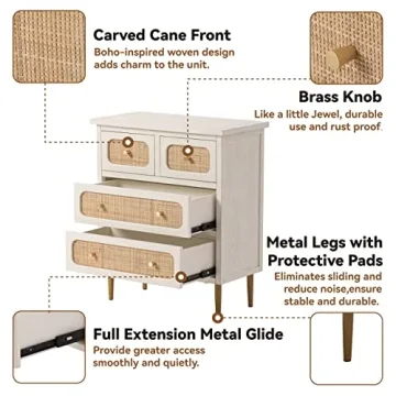 Stylish LONYKE Wicker Rattan 4-Drawer Dresser