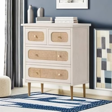Stylish LONYKE Wicker Rattan 4-Drawer Dresser